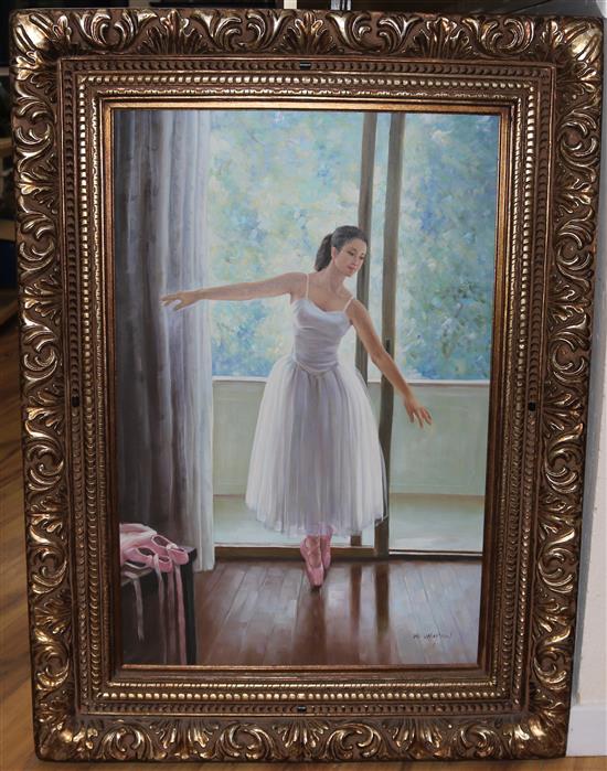 W. Chayton, oil on canvas, study of a ballerina, 90 x 60cm